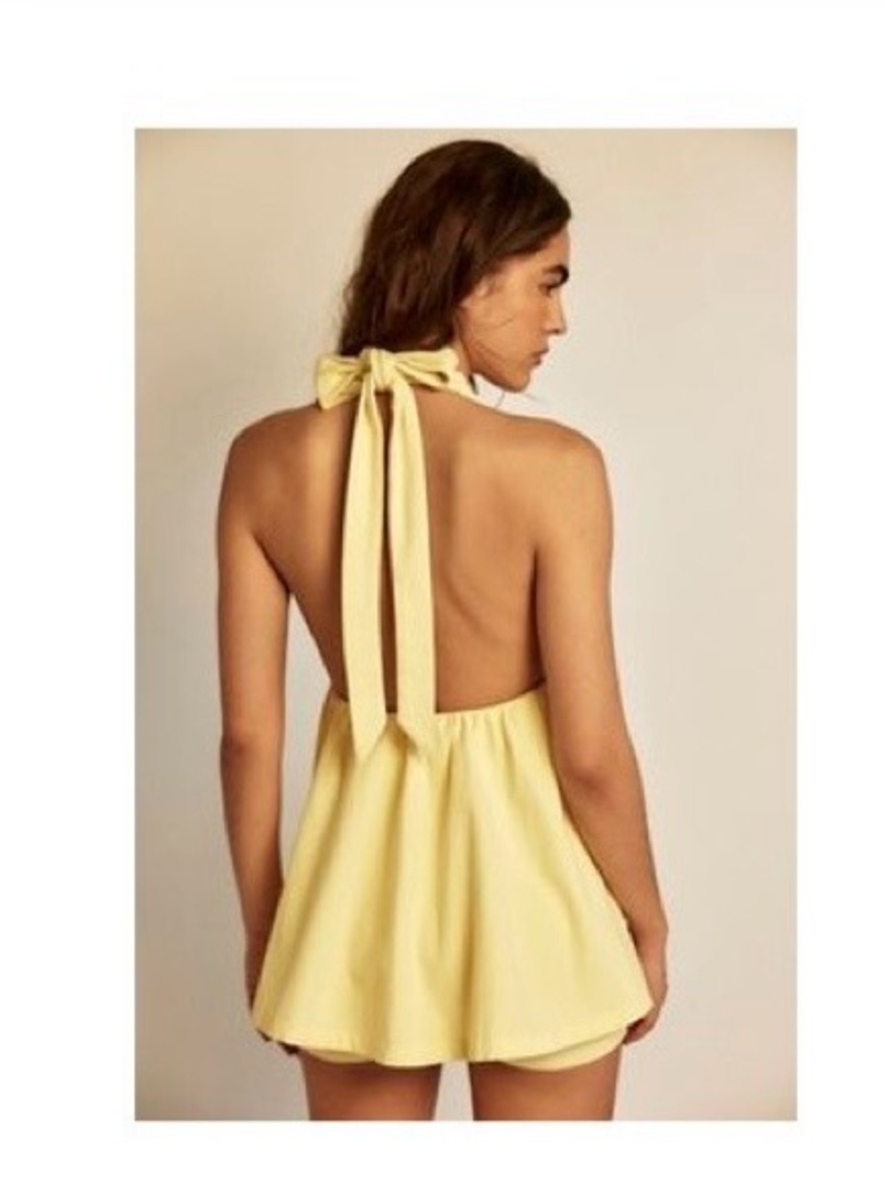 Back-Tie Halter Mini Dress in Soft Yellow
